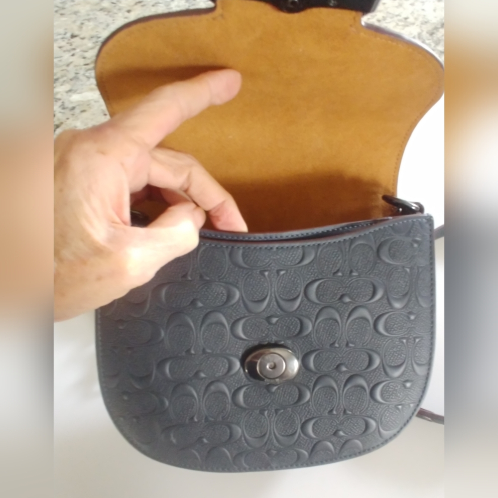 Coach Dark Embossed Leather Shoulder Bag - Picture 10 of 16